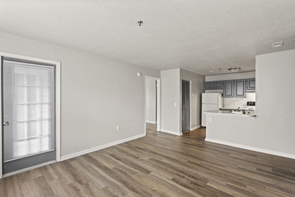 Quartermill Apartments living space with kitchen